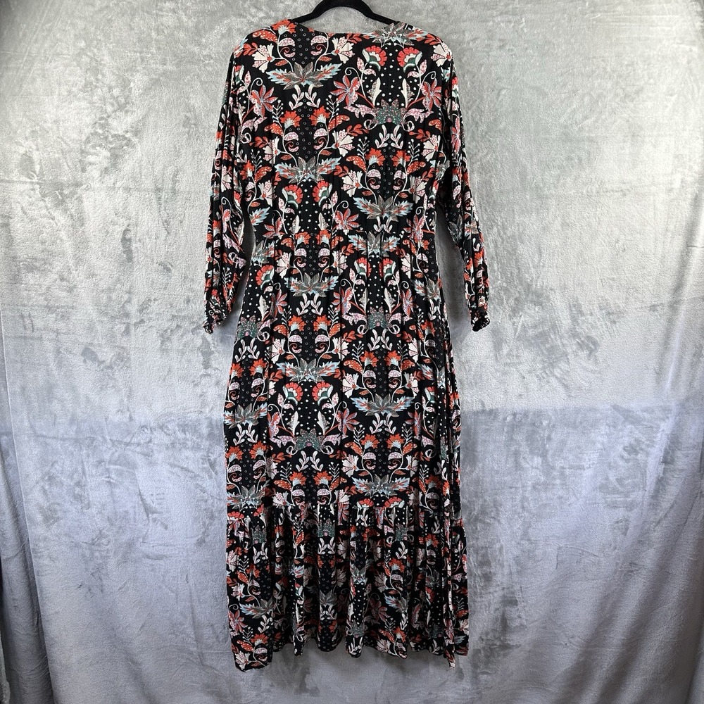 New York & Company Maxi Dress Women's M / L Black w/ Orange Blue Floral Print - Picture 10 of 10